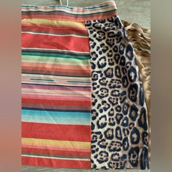 Fashion Express Striped Multicolored Leopard Print Western Mini Skirt - Picture 5 of 9